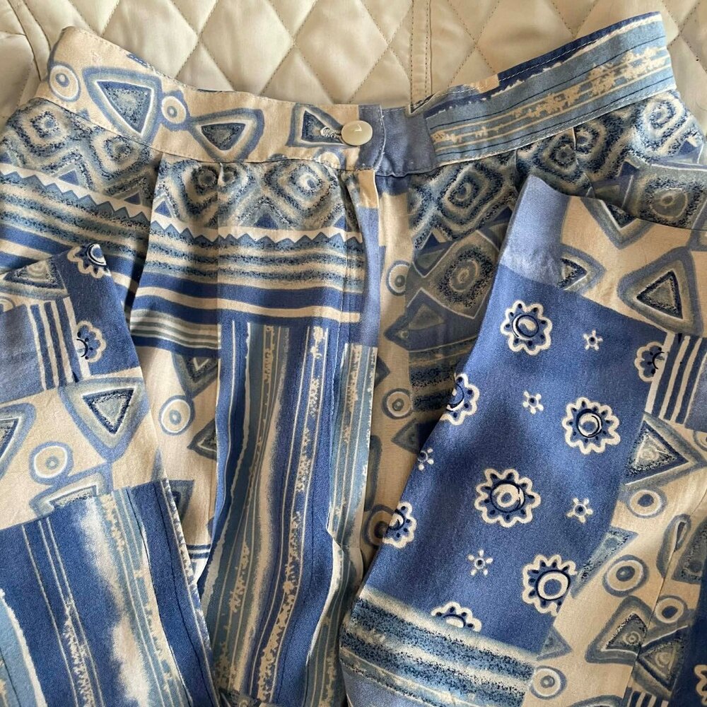 BOHO ARTSY SUMMER PANTS blue and tan, 100% rayon lightweight, POCKETS, W. size 8 - Picture 10 of 13